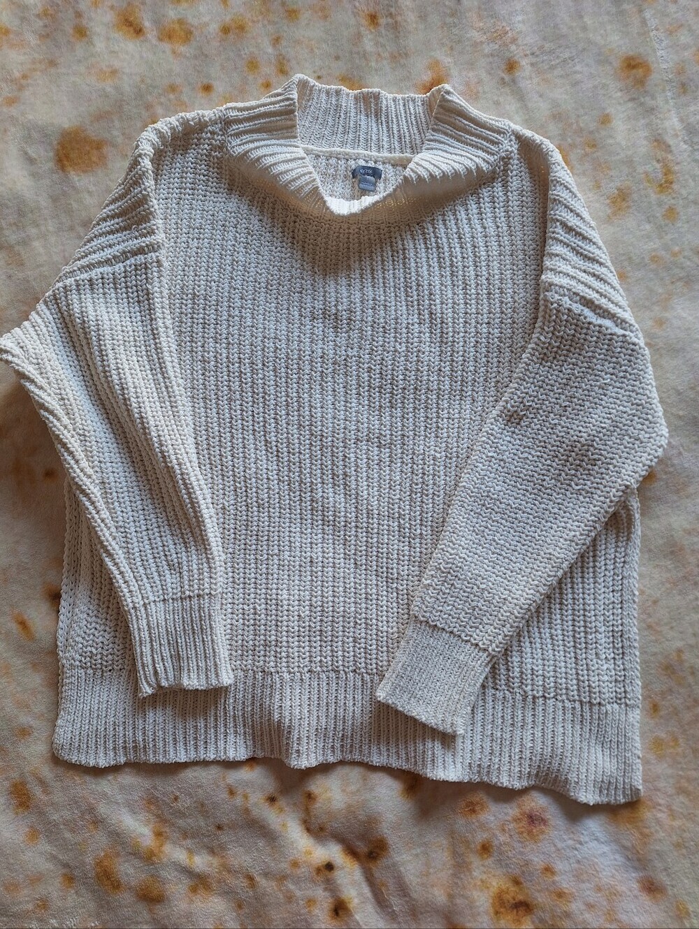 Aerie Cream Chenille Textured Knit Mock Neck Oversized Sweater Size S